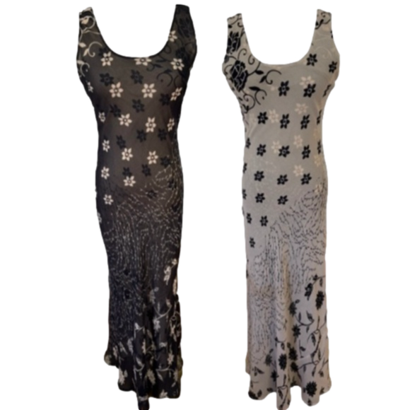 Dresses & Skirts - Y2K CHIFFON SHEER LAYERED REVERSIBLE MAXI TAN & BLACK DRESS & SHAWL BODYCON S